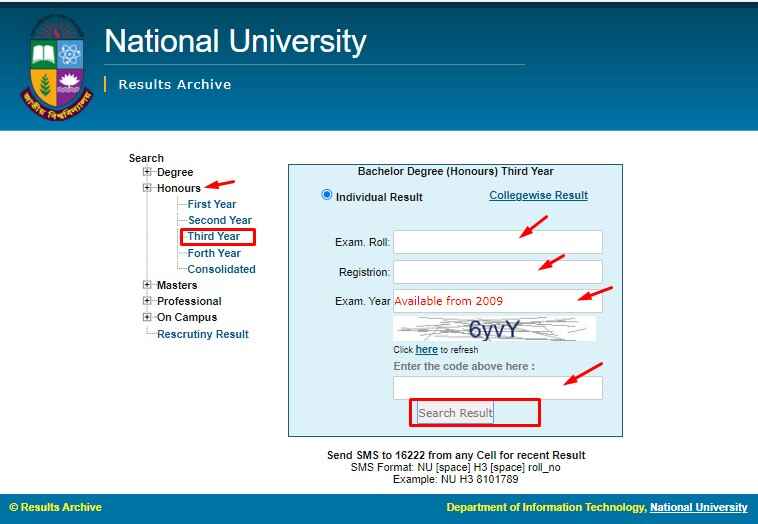 NU Honours 3rd Year Result