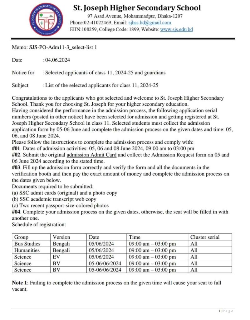 St Joseph College Admission