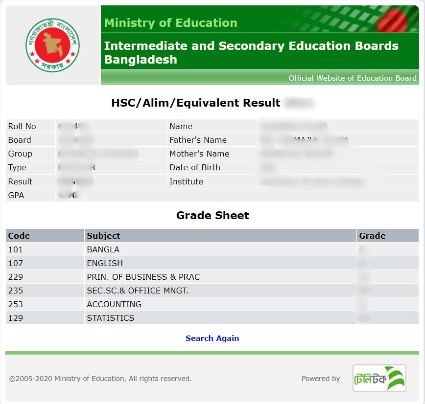 HSC Marksheet